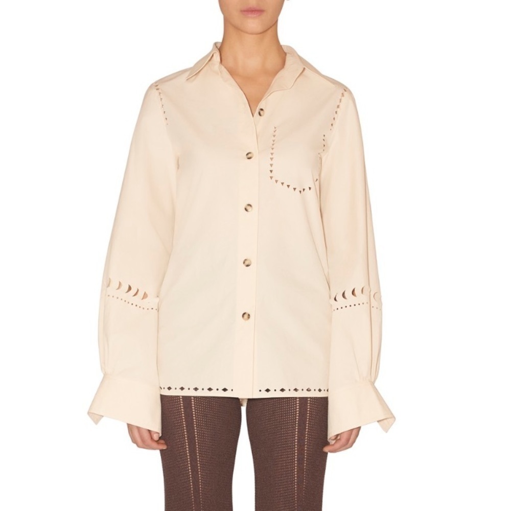NWT Nanushka Heavy Poplin Laser Cut Shirt Button Front Cream Western Sz S